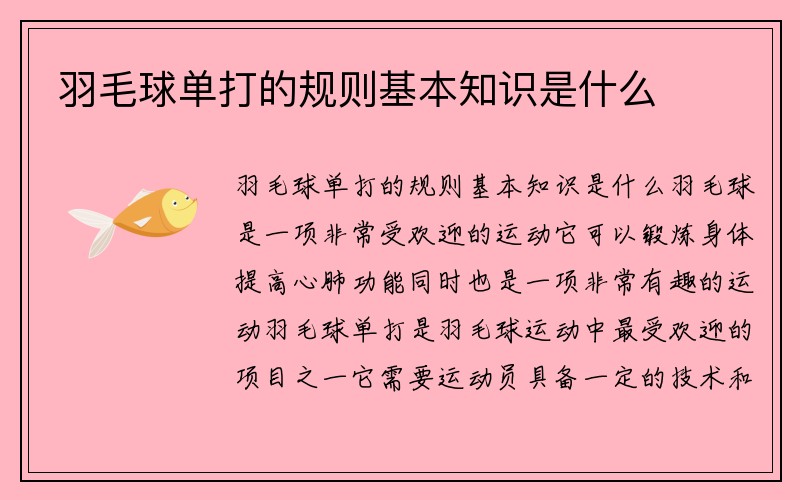 羽毛球单打的规则基本知识是什么